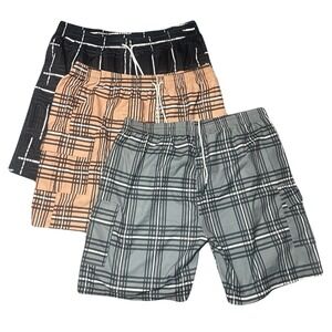 Bundle Of 3 Plus-Size Plaid Elastic Waist Cargo Shorts - Mens Waist Size: 40 in.